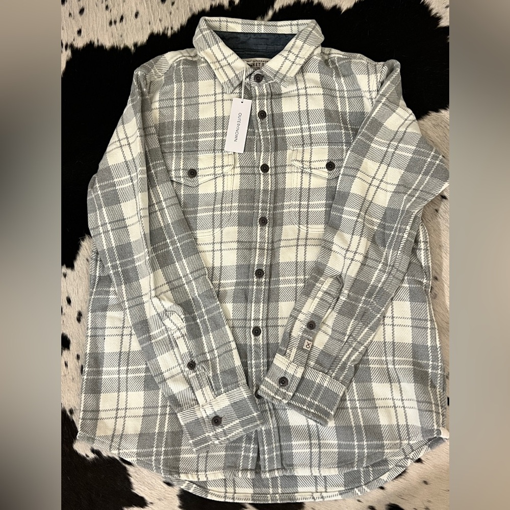 Outerknown Gray and White Plaid Button Down Shirt
